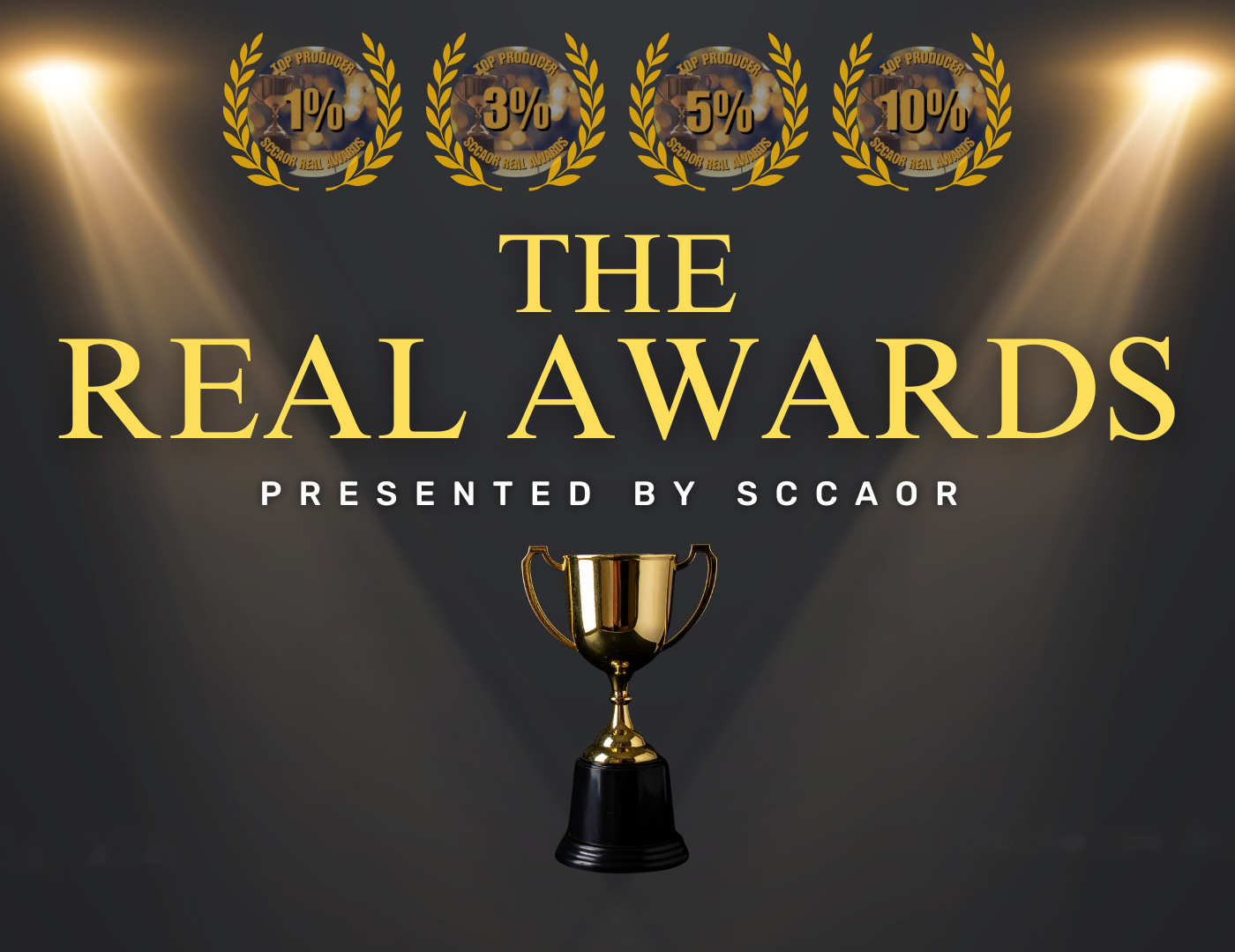 SCCAOR REAL Awards banner with Top 1% recognition logo and trophy